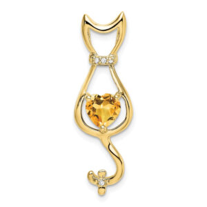 10K Yellow Gold Citrine and Real Diamond Cat Pendant
