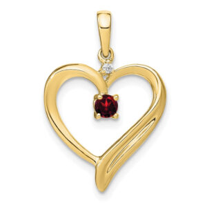 10K Yellow Gold Garnet and Real Diamond Heart Pendant
