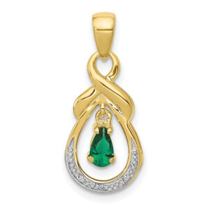 10K Yellow Gold Pear Emerald and Real Diamond Pendant