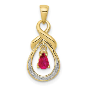 10K Yellow Gold Pear Ruby and Real Diamond Dangle Pendant