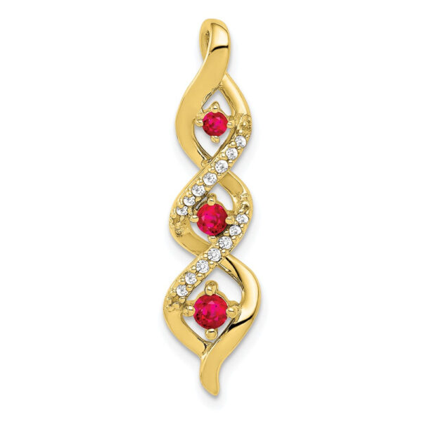10K Yellow Gold Real Diamond and .25 Ruby Twisted 3-stone Chain Slide