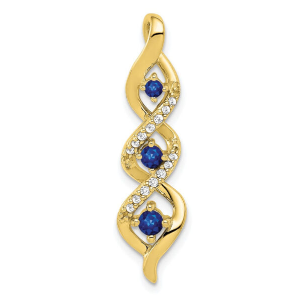 10K Yellow Gold Real Diamond and .26 Sapphire 3-stone Twisted Chain Slide