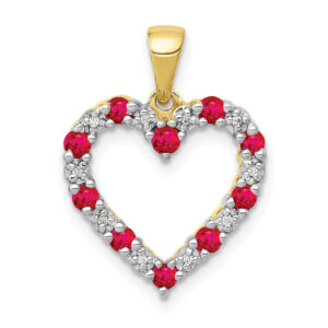 10K Yellow Gold Real Diamond and .35 Ruby Heart Pendant