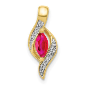 10K Yellow Gold Real Diamond and Marquise .25 Ruby Pendant