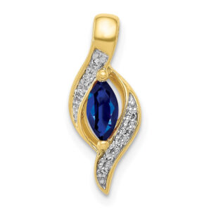10K Yellow Gold Real Diamond and Marquise .29 Sapphire Pendant