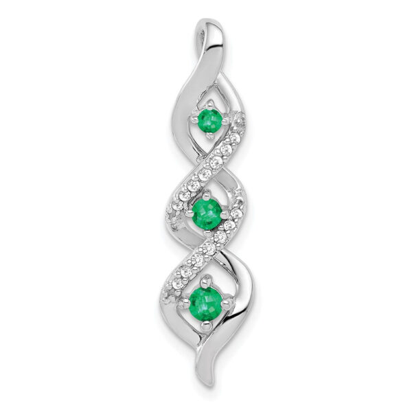 10k White Gold 3-stone Twisted Real Diamond and Emerald Chain Slide