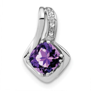 10k White Gold Amethyst and Real Diamond Pendant