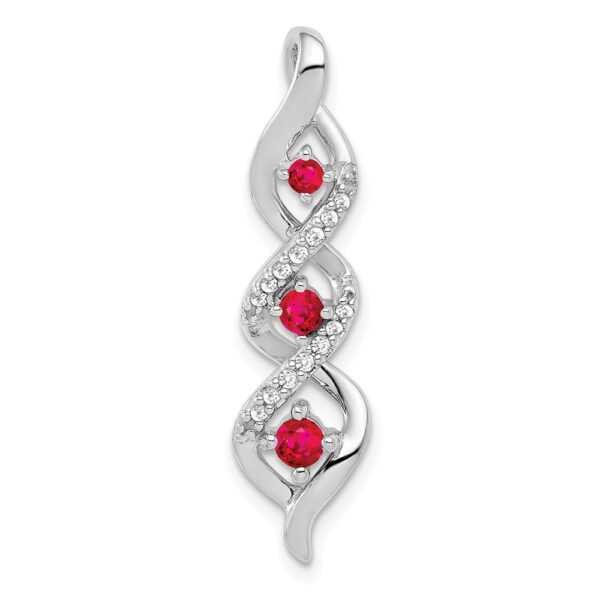 10k White Gold Real Diamond and .25 Ruby Twisted 3-stone Chain Slide