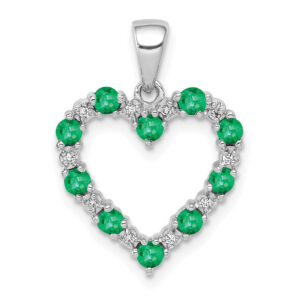 10k White Gold Real Diamond and Emerald Heart Pendant