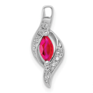 10k White Gold Real Diamond and Marquise .25 Ruby Pendant