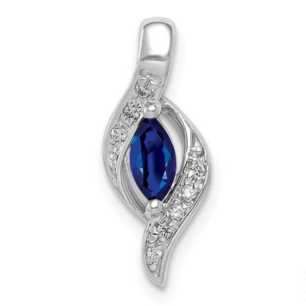 10k White Gold Real Diamond and Marquise .29 Sapphire Pendant