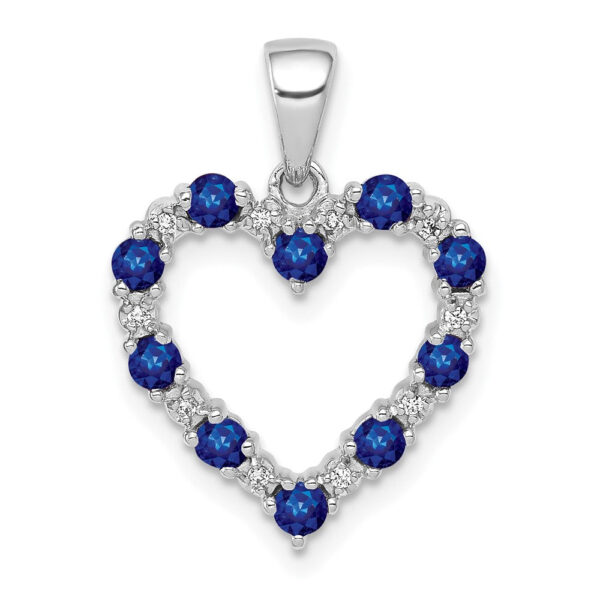 10k White Gold Real Diamond and Sapphire Heart Pendant