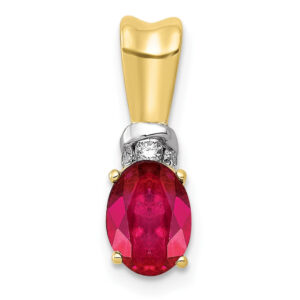 10k Yellow Gold w/Rhodium Real Diamond and .66 Oval Ruby Pendant