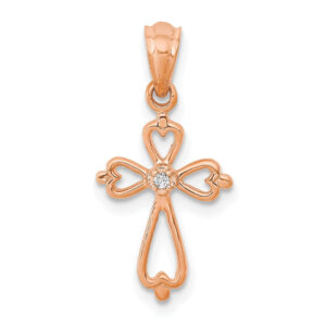 14K Rose Gold Real Diamond Accented Cross Pendant