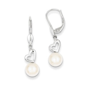 14K White Gold (7-8mm) Button FW Cultured Pearl Drop Earrings