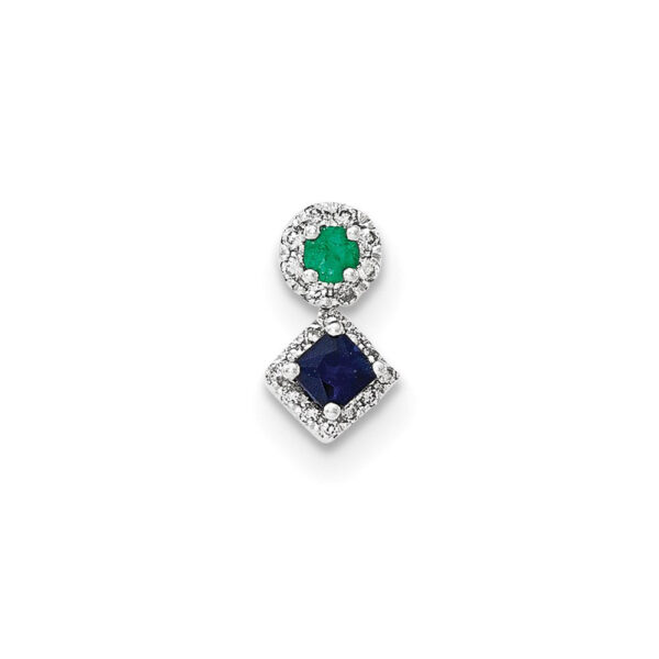 14K White Gold Real Diamond, Sapphire & Emerald Pendant