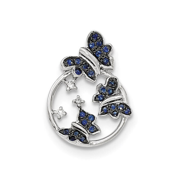 14K White Gold Real Diamond & Blue Sapphire Butterfly Slide Pendant