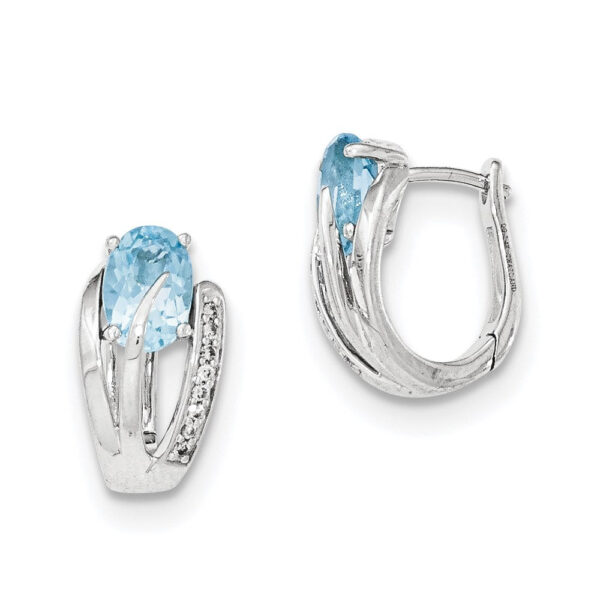 14K White Gold Real Diamond & Blue Topaz Hinged Earrings