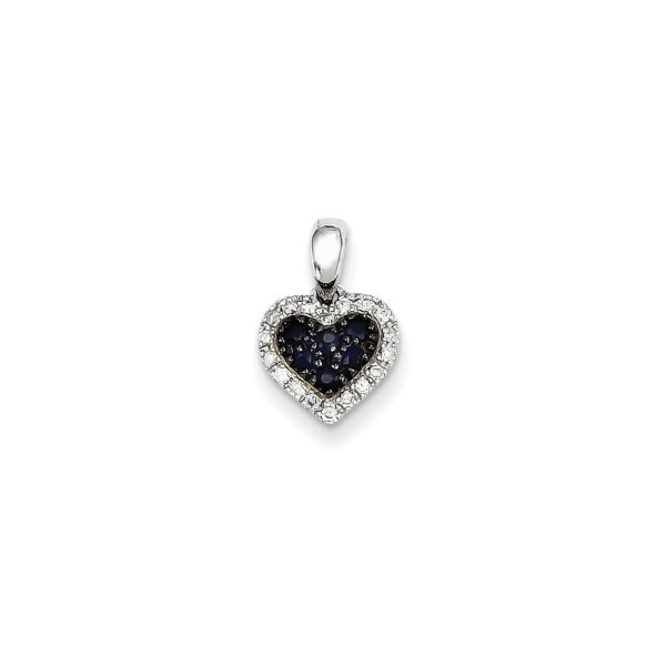 14K White Gold Real Diamond & Sapphire Heart Pendant