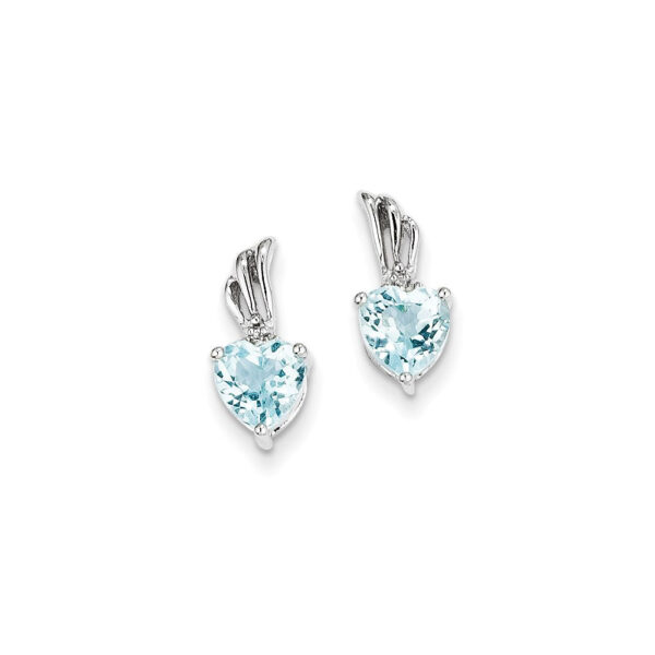 14K White Gold Real Diamond and Blue Topaz Heart Post Earrings