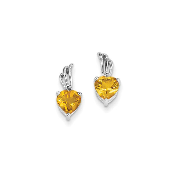 14K White Gold Real Diamond and Citrine Heart Post Earrings