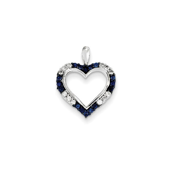 14K White GoldRhodium Sapphire Real Diamond & White Real Diamonds Heart Pendant