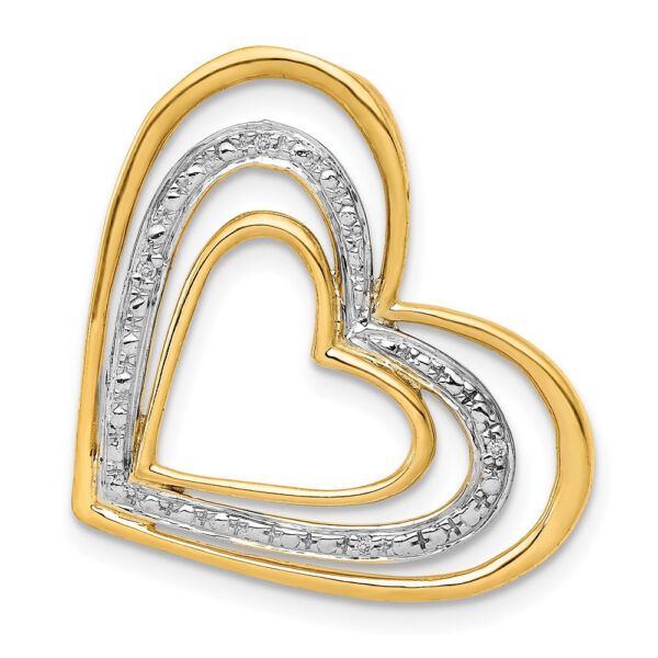 14K Yellow Gold .01ct. Real Diamond and Rhodium Triple Heart Chain Slide