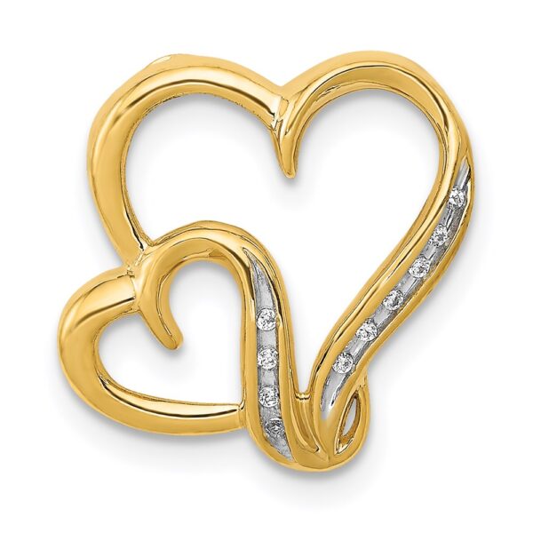 14K Yellow Gold .03ct. Real Diamond Double Heart Chain Slide