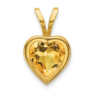 14K Yellow Gold 6mm Heart Citrine bezel pendant