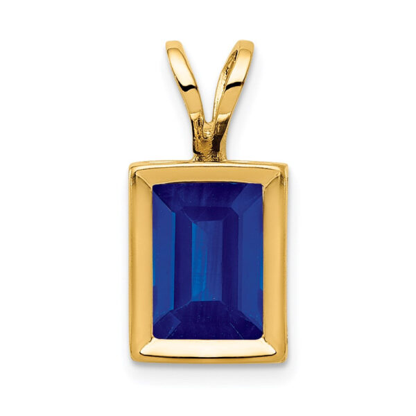 14K Yellow Gold 7x5mm Emerald Cut Sapphire bezel pendant