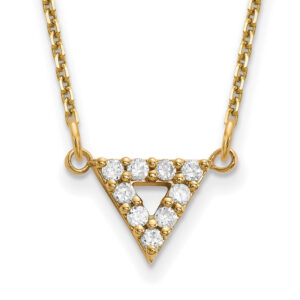 14K Yellow Gold A Quality Real Diamond 9mm Triangle Necklace