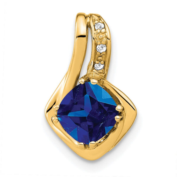 14K Yellow Gold Created Sapphire and Real Diamond Pendant