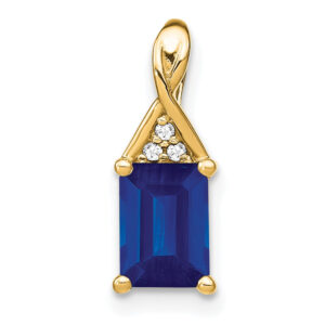14K Yellow Gold Emerald-shape Sapphire and Real Diamond Pendant