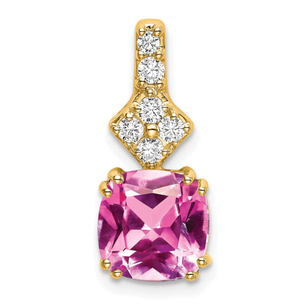 14K Yellow Gold Lab Grown Real Diamond & Created Pink Sapphire Pendant