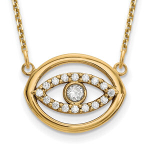 14K Yellow Gold Medium Real Diamond Gold Halo Evil Eye Necklace