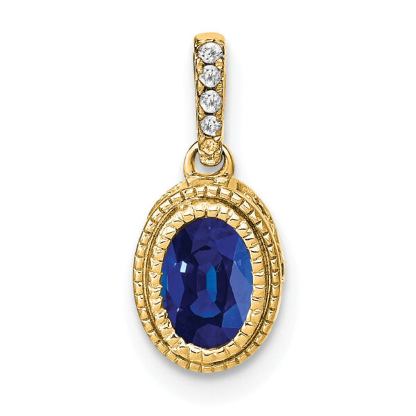 14K Yellow Gold Oval Sapphire and Real Diamond Pendant