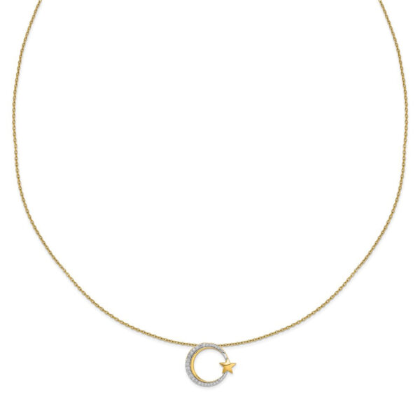 14K Yellow Gold Polished Moon and Star Real Diamond Chain Slide Necklace