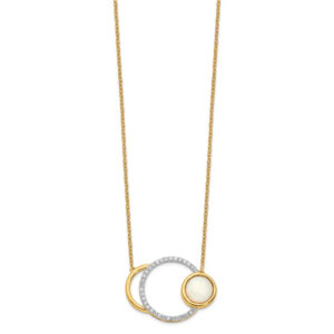 14K Yellow Gold Polished Real Diamond & Opal Circle 18in Necklace