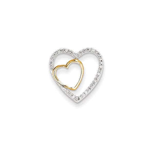 14K Yellow Gold Real Diamond Double Heart Chain Slide