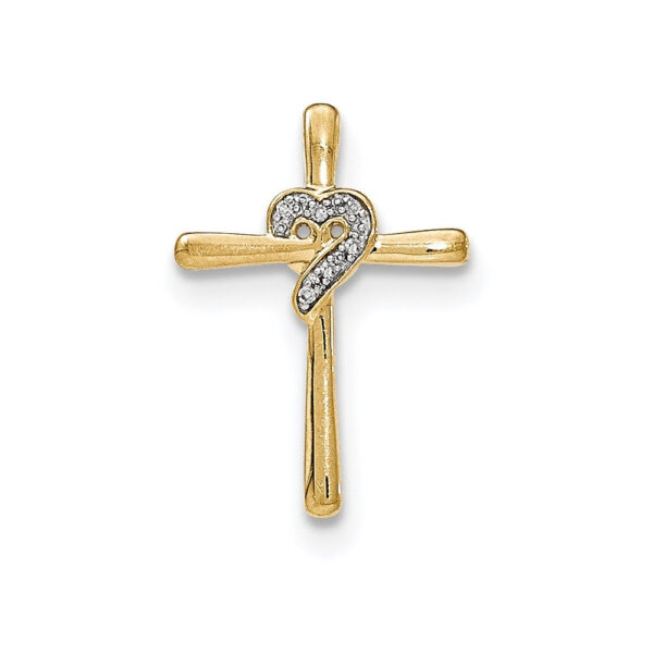 14K Yellow Gold Real Diamond Heart Cross Chain Slide