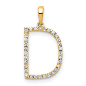 14K Yellow Gold Real Diamond Letter D Initial Pendant