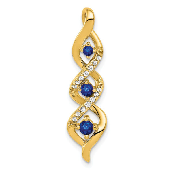 14K Yellow Gold Real Diamond and .26 Sapphire 3-stone Twisted Chain Slide