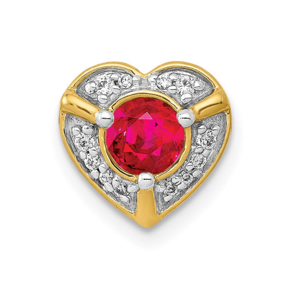 14K Yellow Gold Real Diamond and .33 Ruby Fancy Heart Chain Slide