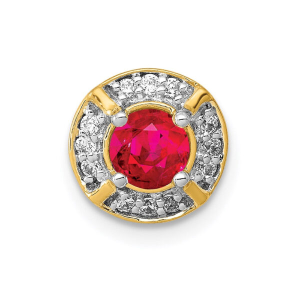 14K Yellow Gold Real Diamond and .33 Ruby Fancy Round Chain Slide