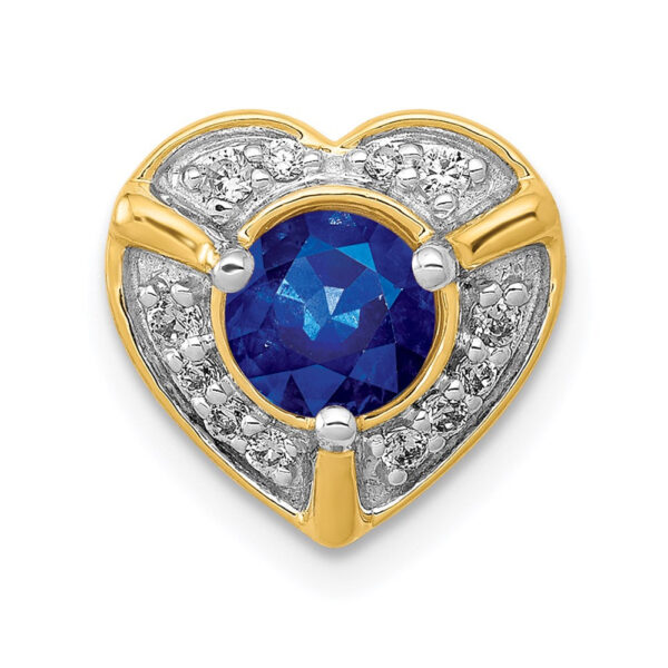 14K Yellow Gold Real Diamond and .50 Sapphire Fancy Heart Chain Slide