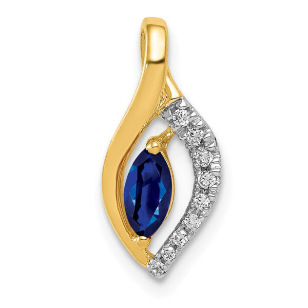 14K Yellow Gold Real Diamond and Marquise .37 Sapphire Pendant