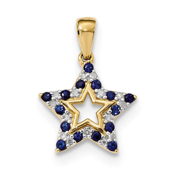 14K Yellow Gold Sapphire & Real Diamond Star Pendant