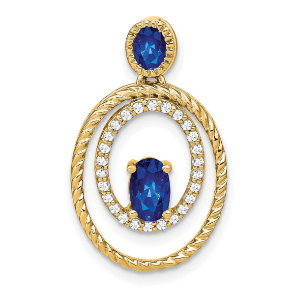14K Yellow Gold Sapphire and Real Diamond Oval Pendant