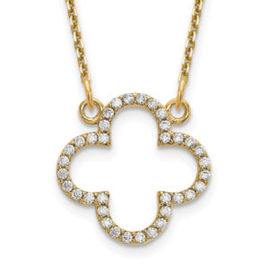 14K Yellow Gold Small Real Diamond Quatrefoil Design Necklace