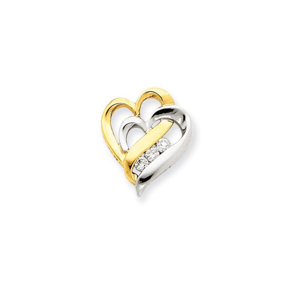 14K Yellow Gold Two-tone Real Diamond Heart Chain Slide